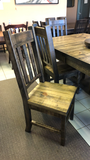 Rustic Pine R449P Harvest Table & 6 Rustic Slat Back Chairs in Lowry Finish S-225