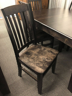 Smooth Birch 5/4 508B Single Bistro Pedestal Table & 4 Smooth Scholar Chairs with Saddled Wood Seats in Midnight Finish S-531