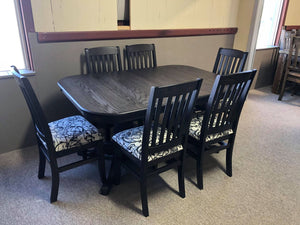 Smooth Oak 533 Double Pedestal Table & 6 Scholar Chairs in Midnight Finish C-459