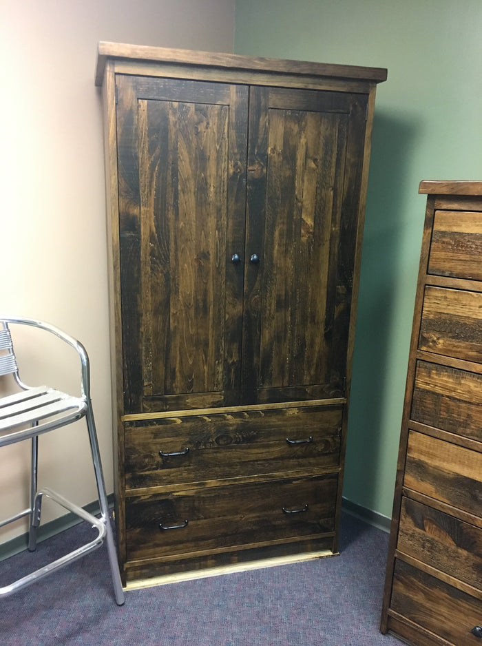 R228P Rustic Pine Wardrobe with 2 Large Doors, Rod & 2 Adjustable Shelves in Black Walnut Finish C-161