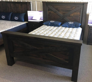 R249P Queen Rustic Barn Door Bed in Guinness Finish C-446