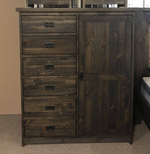 Rustic 6 Piece Barn Door Queen Bedroom Set in Ebony S-156